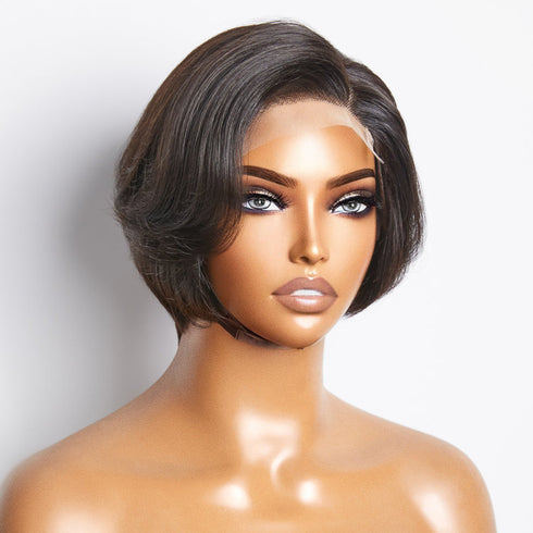 Maganda Rain Pixie Cut 4x4 Verschluss Naturschwarze Perücke